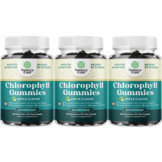 Natures Craft Chlorophyll Gummies bottle promotes plant-based freshness for daily use