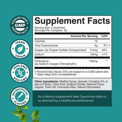 Natures Craft Chlorophyll Gummies packaging front highlights vegan, non-GMO, gluten-free features