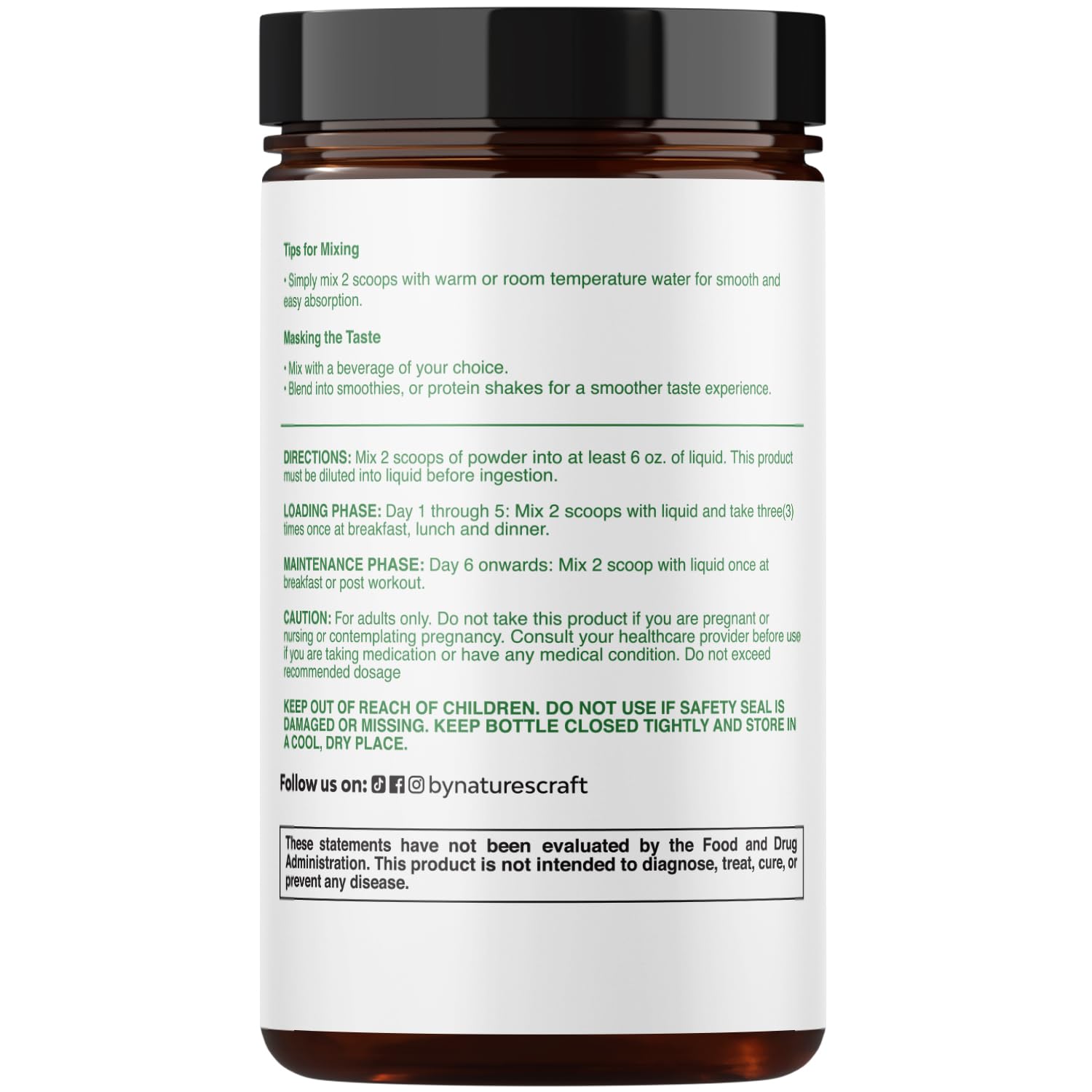 Natures Craft unflavored creatine powder with scoop and shaker demonstrates easy mixability.