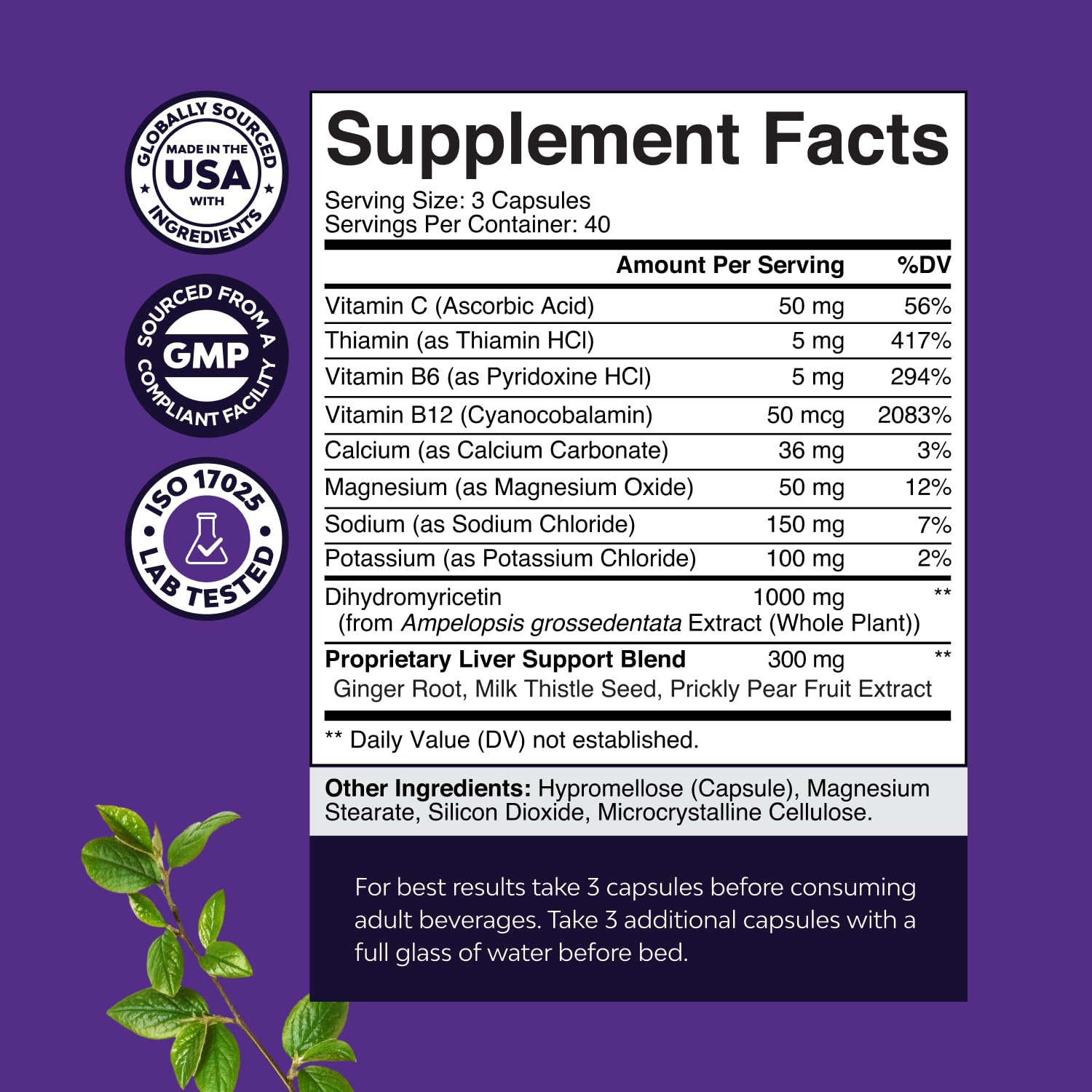 Natures Craft DHM Prickly Pear Extract closeup highlighting key active ingredients.