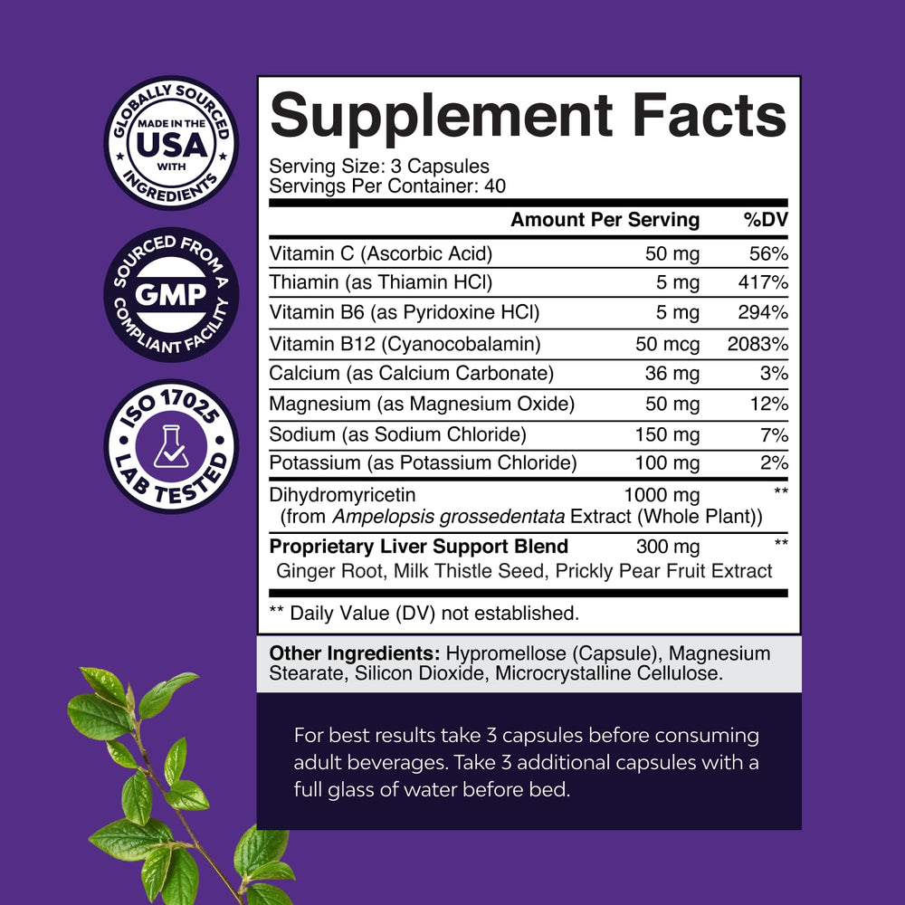 Natures Craft DHM Prickly Pear Extract closeup highlighting key active ingredients.