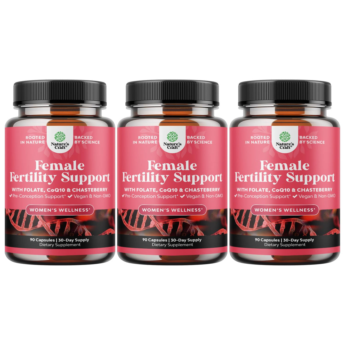 Nature's Craft fertility supplement bottle, shown for daily prenatal support.