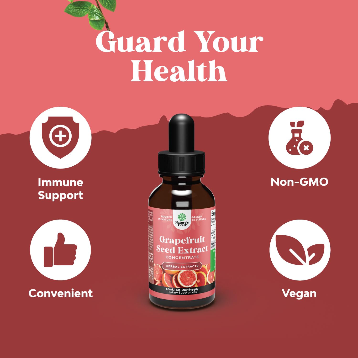 Natures Craft GSE bottle label highlighting bioflavonoids and polyphenols.