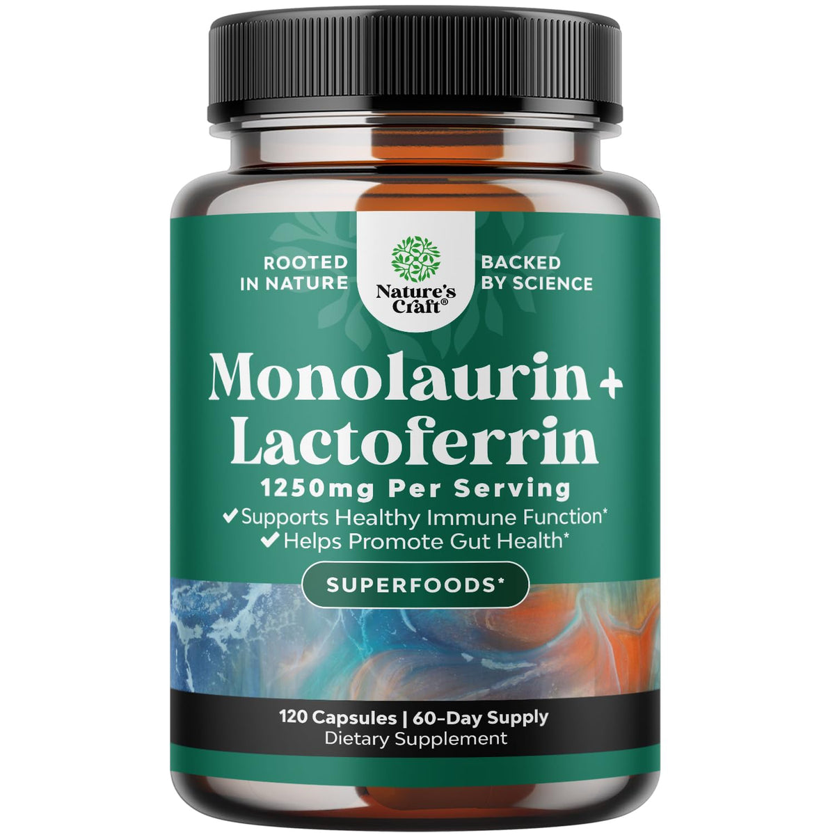 Nature's Craft bottle of capsules for digestion balance and microbiome support