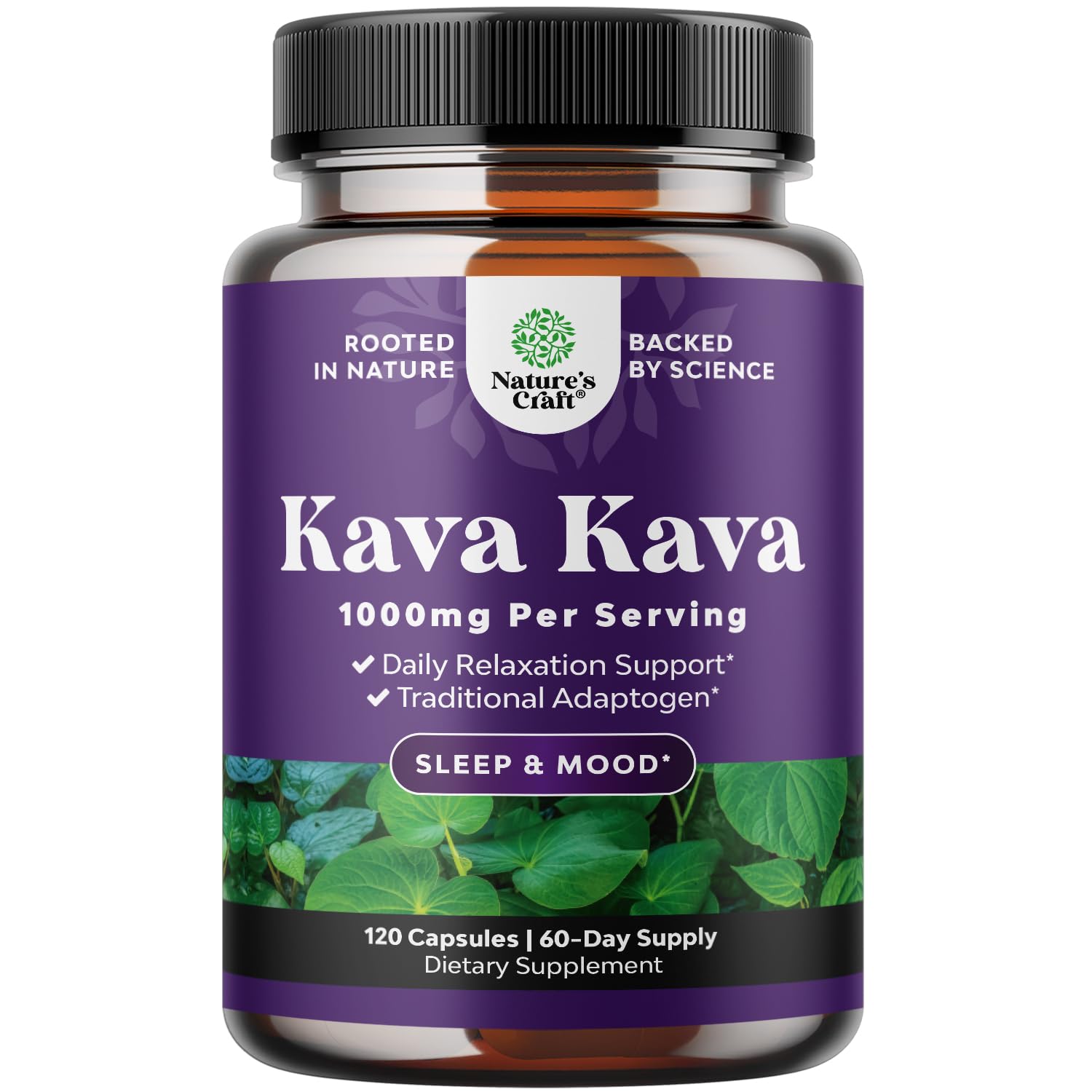 Natures Craft Kava Kava capsules bottle for daily stress support.