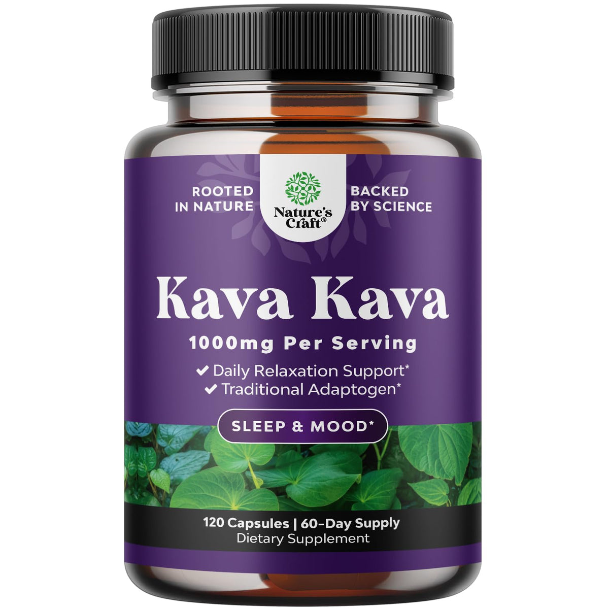 Natures Craft Kava Kava capsules bottle for daily stress support.