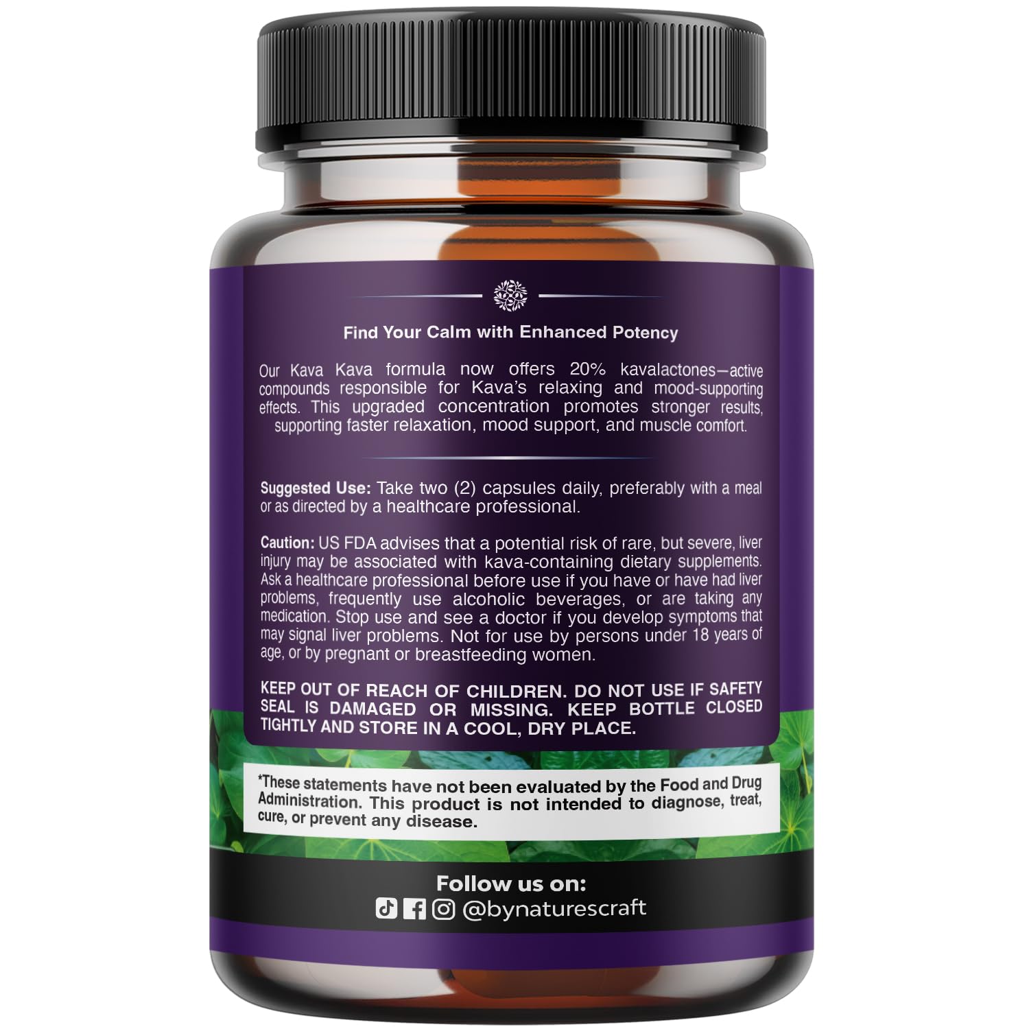 Natures Craft Kava Kava root extract label highlighting kavalactones.
