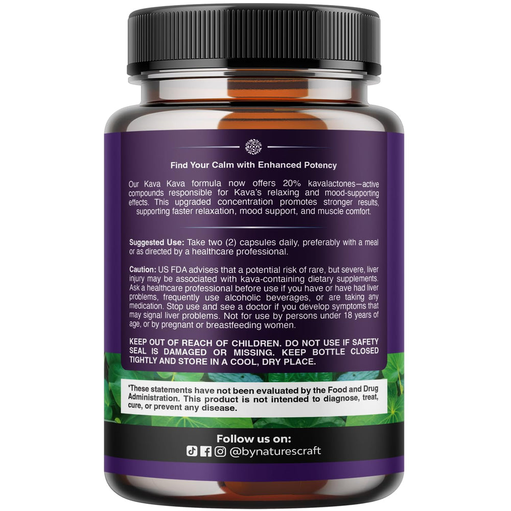 Natures Craft Kava Kava root extract label highlighting kavalactones.