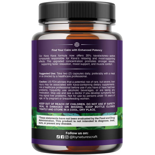 Natures Craft Kava Kava root extract label highlighting kavalactones.