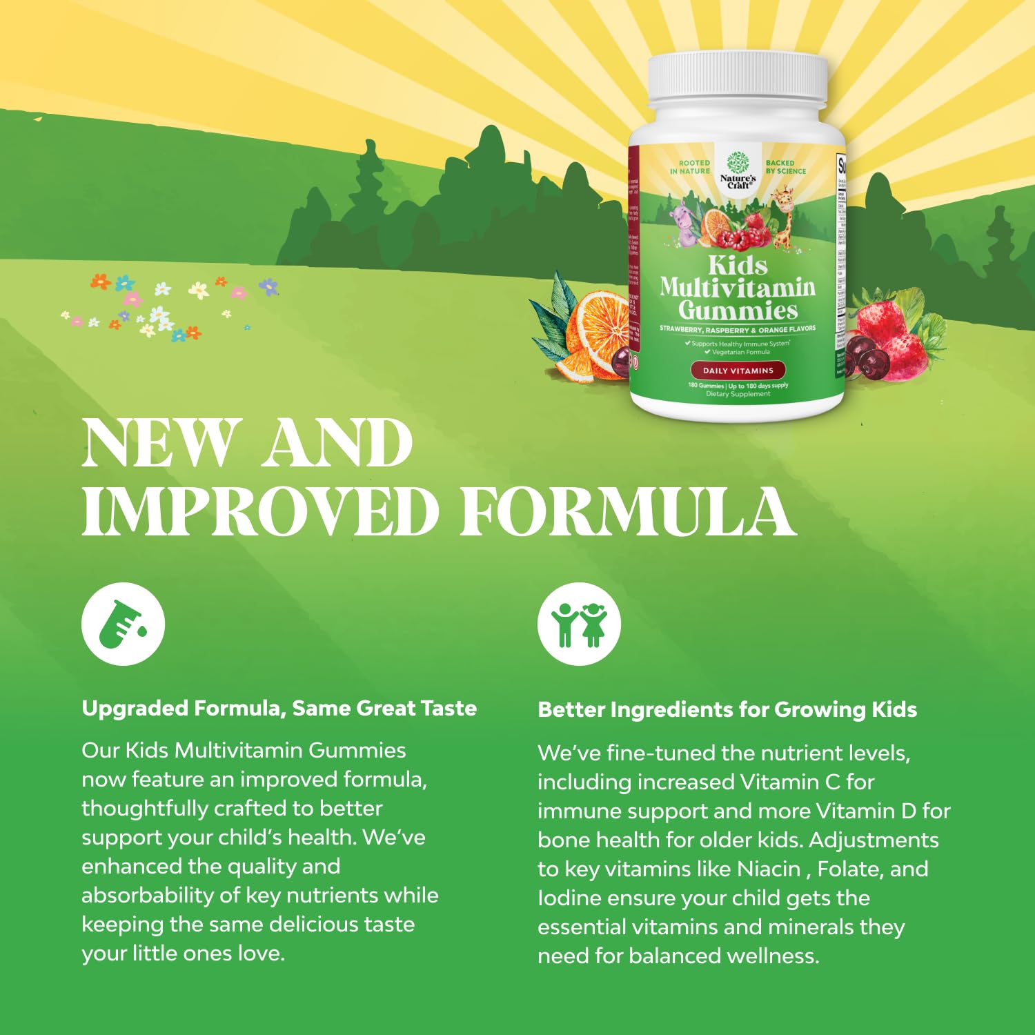 Natures Craft Kids Multivitamin gummies texture close-up showing kid-friendly chew.