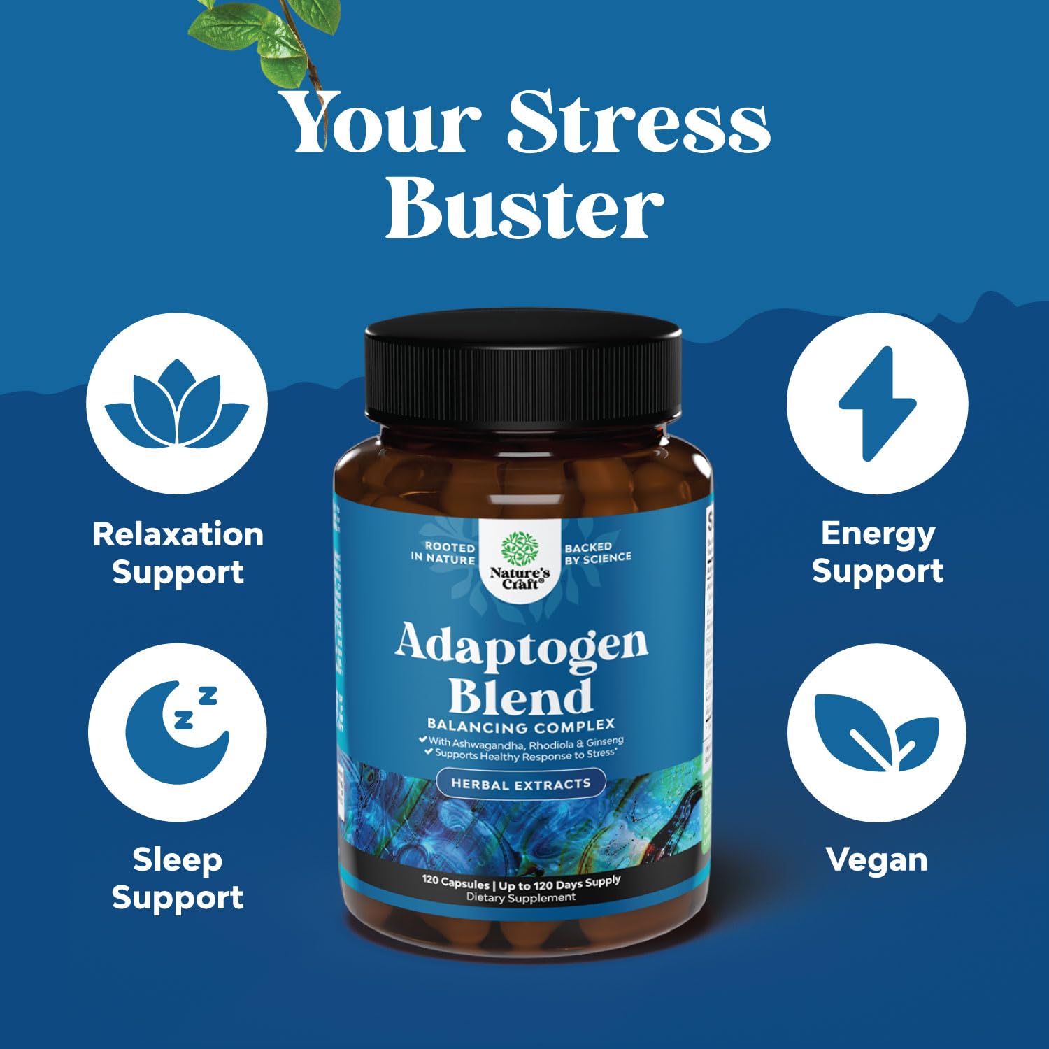 Natures Craft Maca root capsules close-up for steady energy