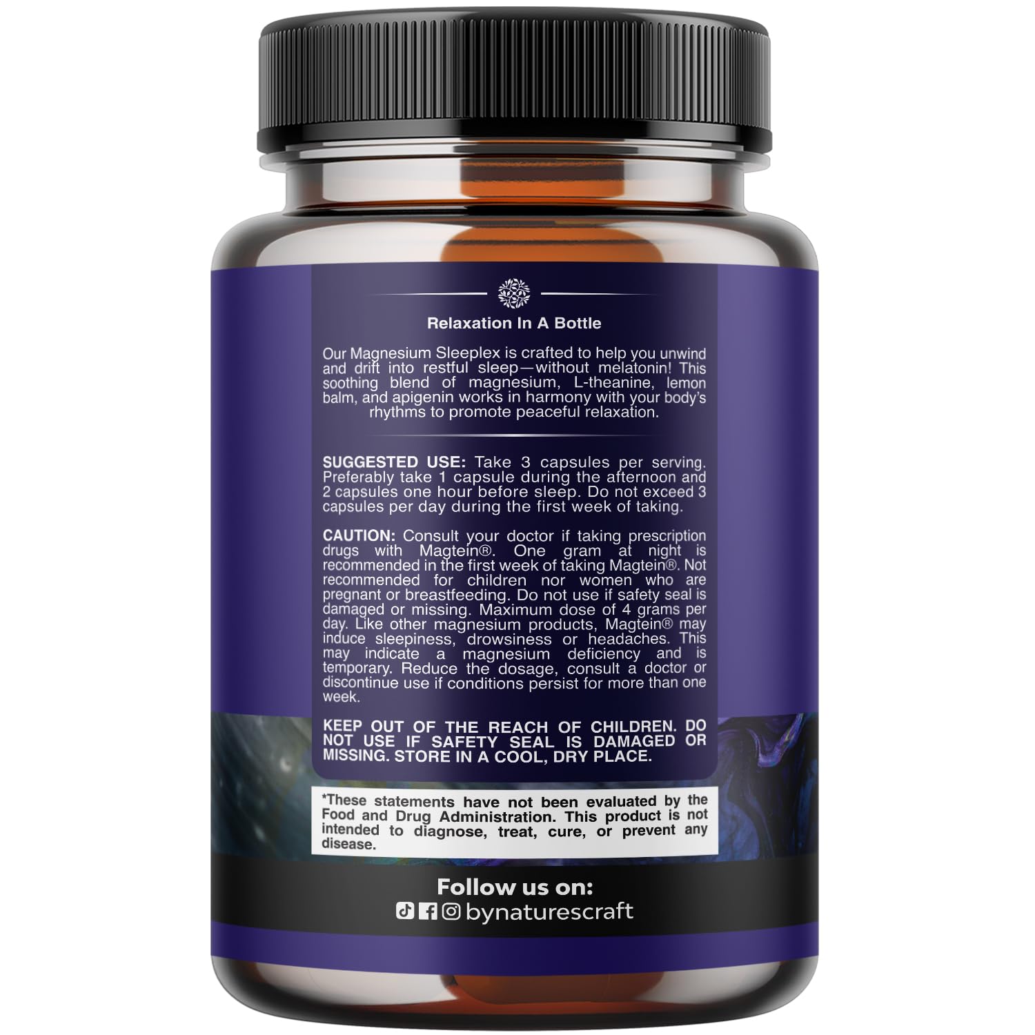 Natures Craft Magtein Mg L-Threonate capsules closeup highlights premium sleep support.