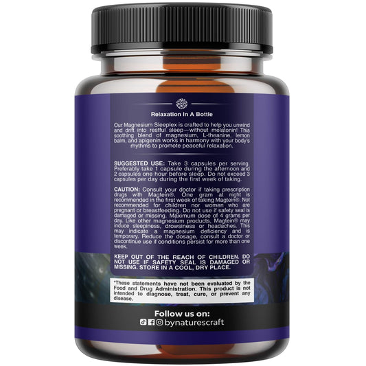 Natures Craft Magtein Mg L-Threonate capsules closeup highlights premium sleep support.