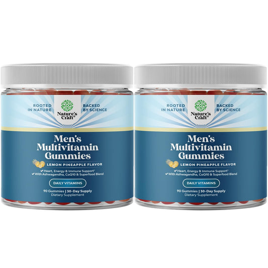 Natures Craft Men's Multivitamin Gummies with CoQ10 and Ashwagandha for daily energy support.