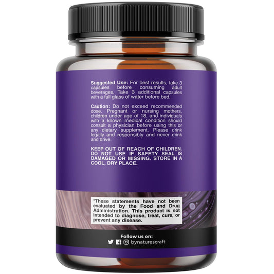 Natures Craft Nighttime Liver Detox capsules closeup with DHM and milk thistle imagery
