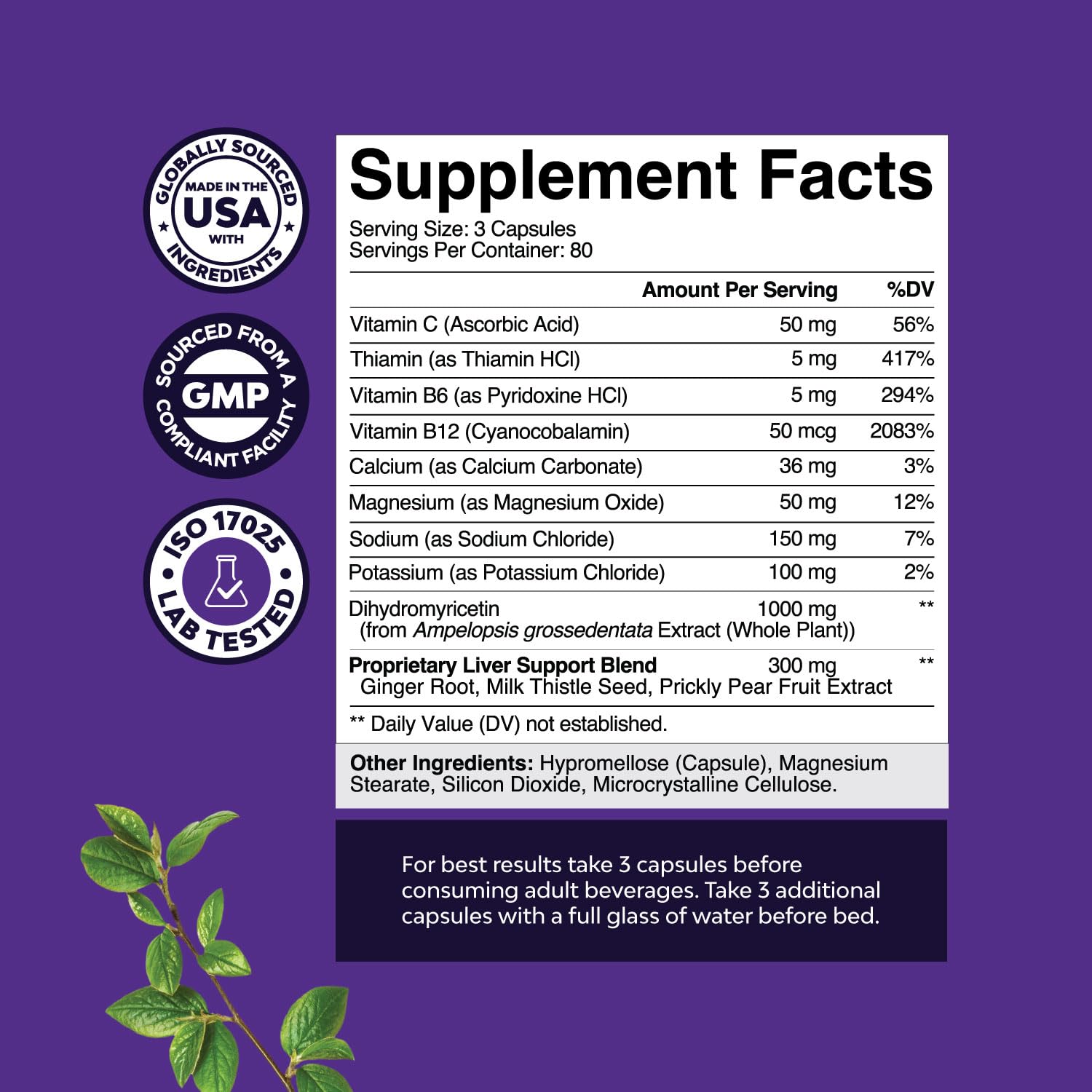 Natures Craft Nighttime Liver Detox ingredients panel highlights electrolytes for rehydration