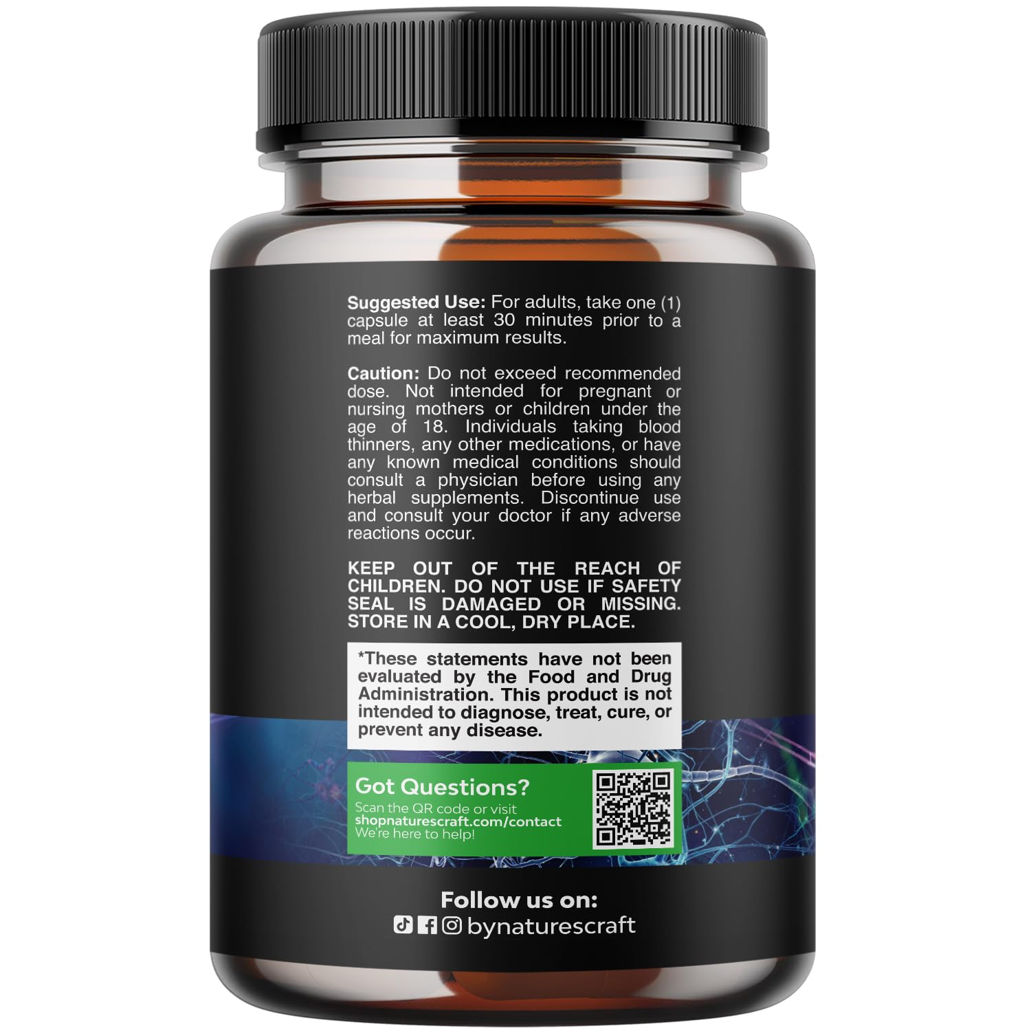 Natures Craft capsules closeup highlighting easy swallow and premium formulation.