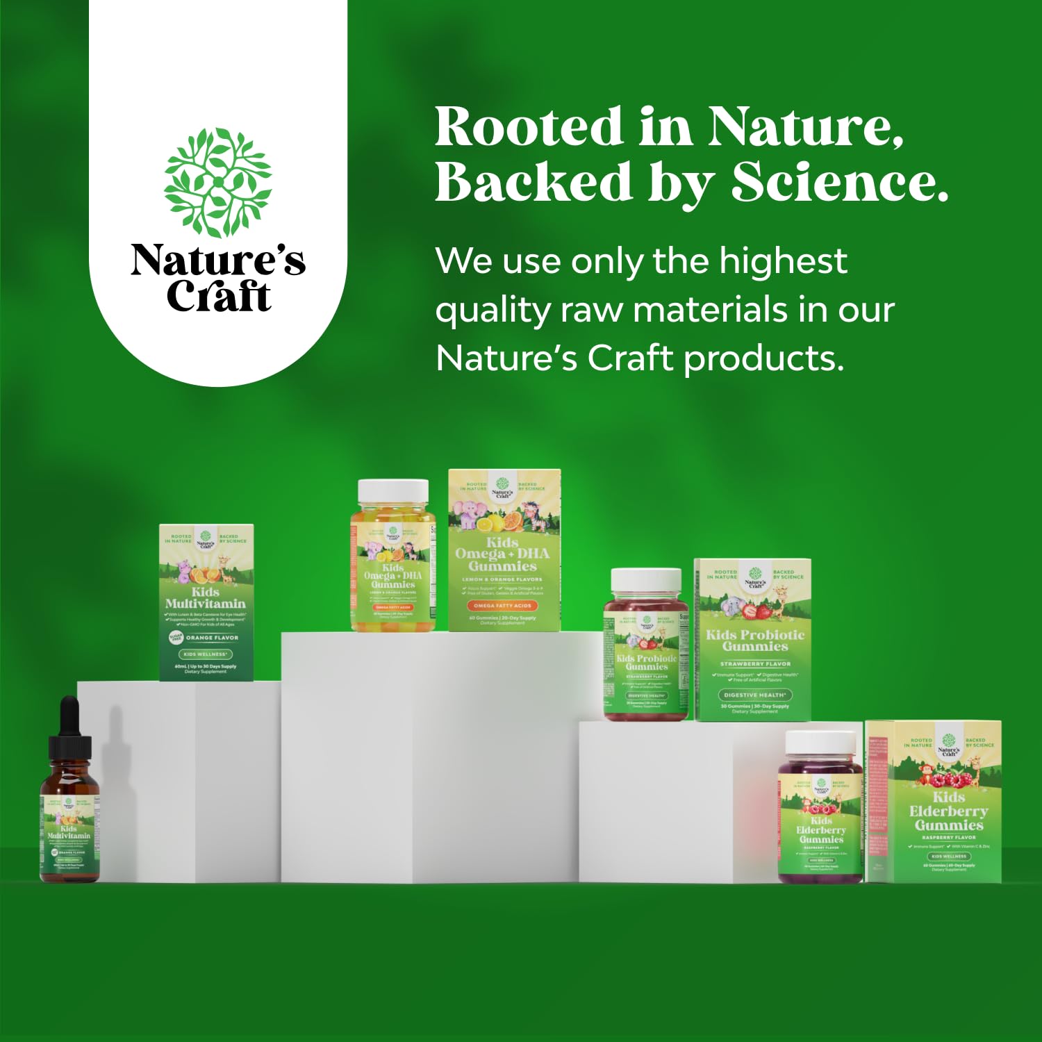 Balanced nutrition theme with Natures Craft Omega DHA Kids box.