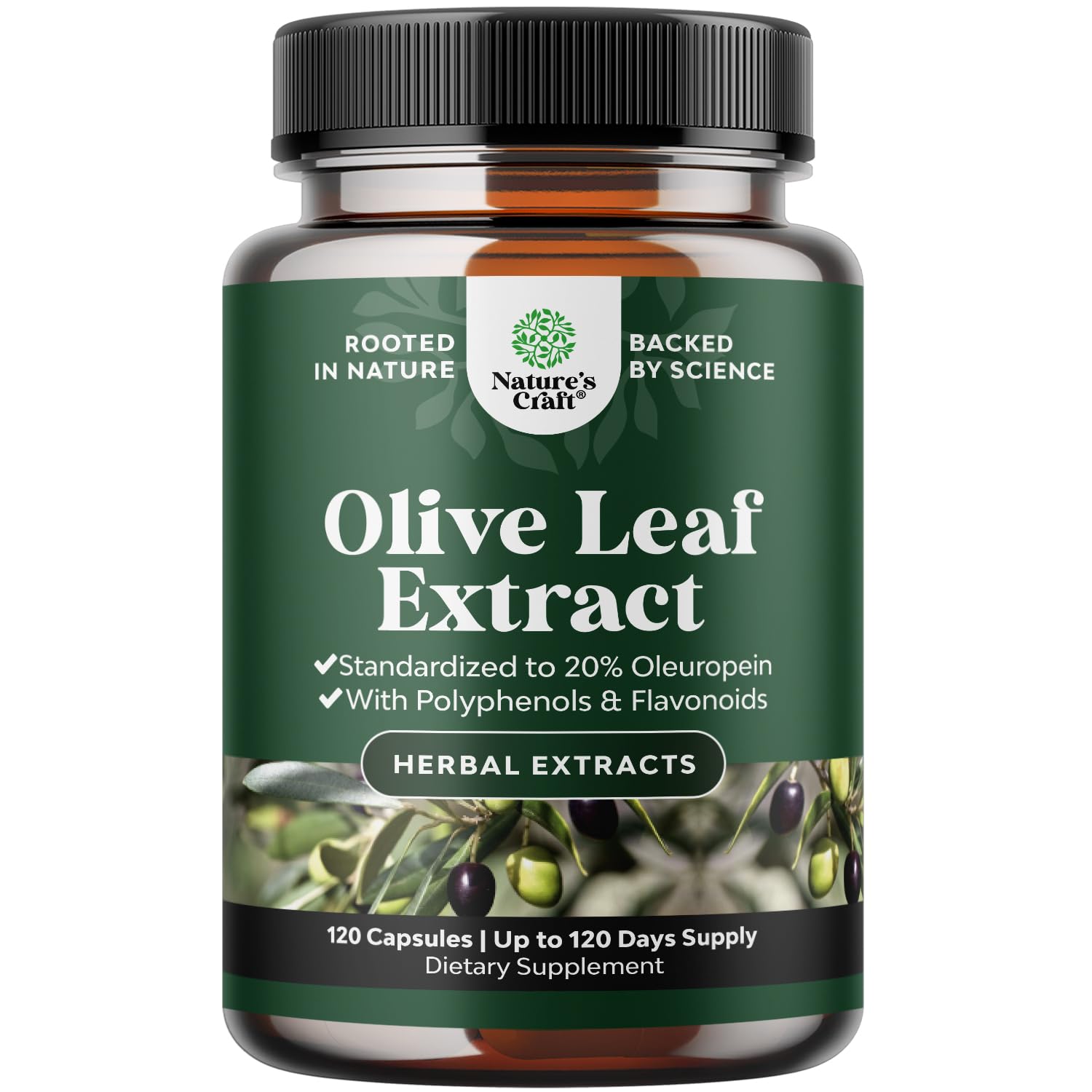 Natures Craft Potent Olive Leaf Extract capsules with 20% oleuropein for antioxidant support