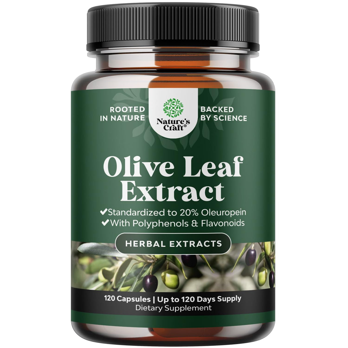 Natures Craft Potent Olive Leaf Extract capsules with 20% oleuropein for antioxidant support