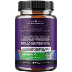 Natures Craft Pure Calm bottle pour shows easy-to-swallow capsules for stress support.