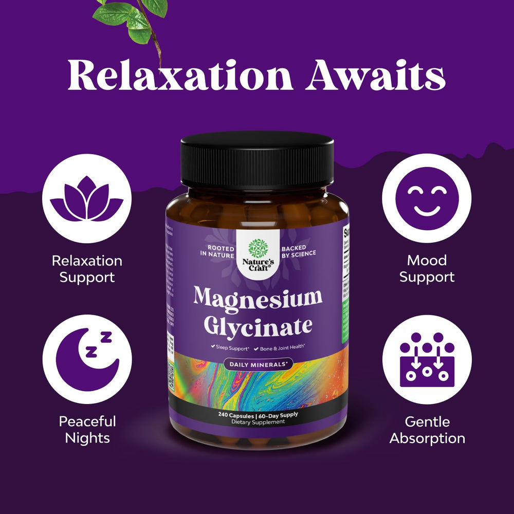 Nature's Craft Magnesium Glycinate amber bottle signals daily convenience.