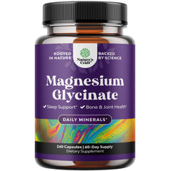 Nature's Craft Pure Magnesium Glycinate bottle suggests sleep support via vegan formula.
