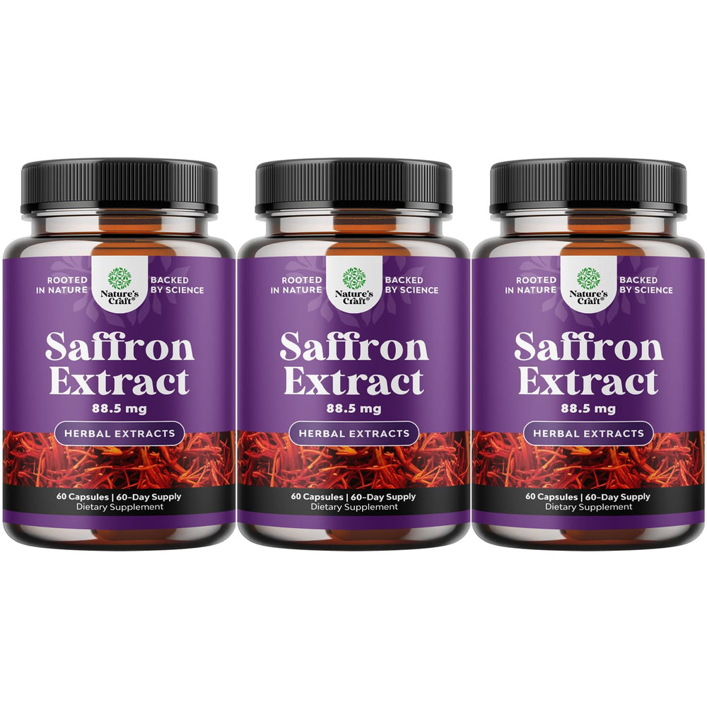 Nature's Craft saffron extract capsules bottle promoting natural mood support and daily wellness.