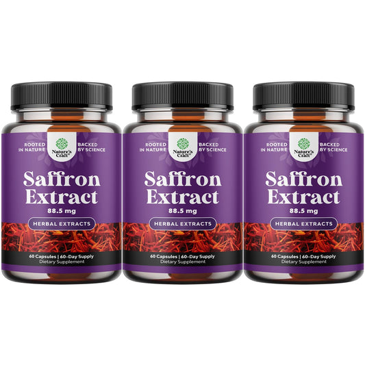 Nature's Craft saffron extract capsules bottle promoting natural mood support and daily wellness.
