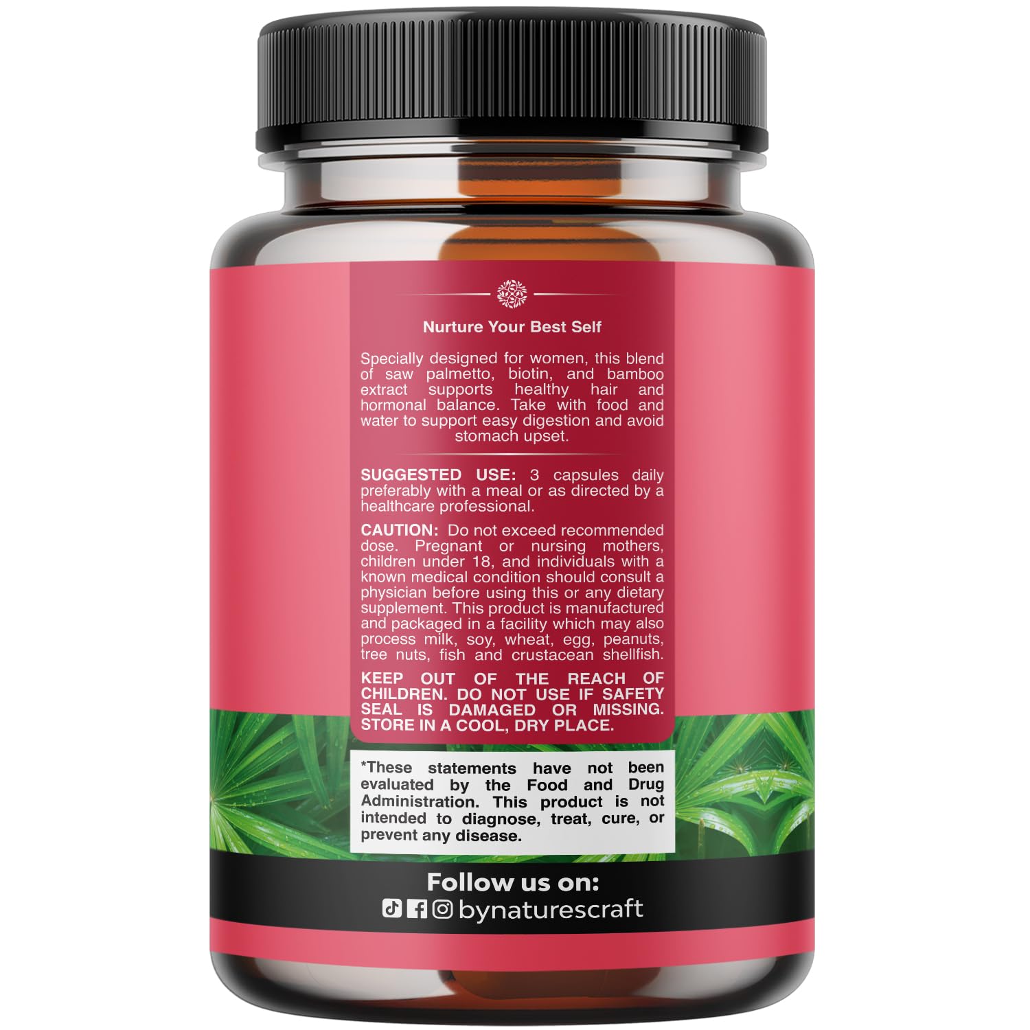 Saw palmetto capsules close-up for easy daily use by Natures Craft