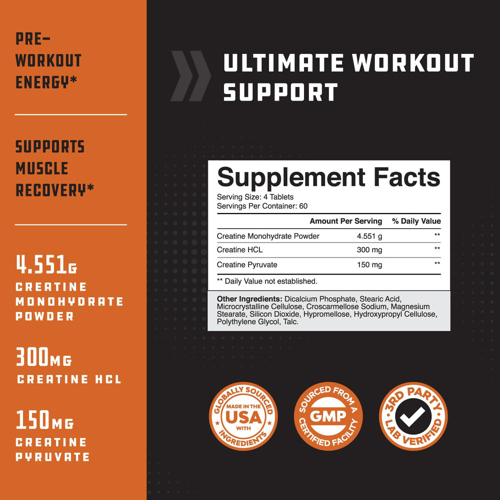 Natures Craft Tri-Phase creatine tablets dosed for energy