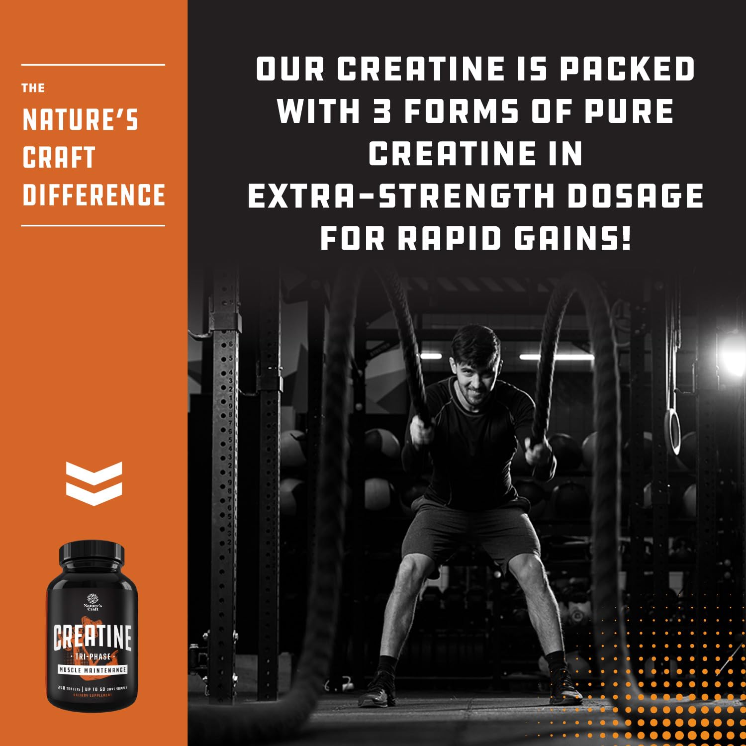 Ingredients label on Natures Craft package highlighting creatine monohydrate HCL pyruvate