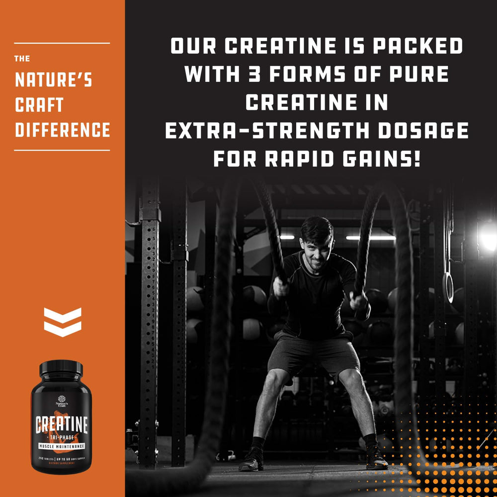 Ingredients label on Natures Craft package highlighting creatine monohydrate HCL pyruvate