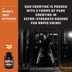 Ingredients label on Natures Craft package highlighting creatine monohydrate HCL pyruvate