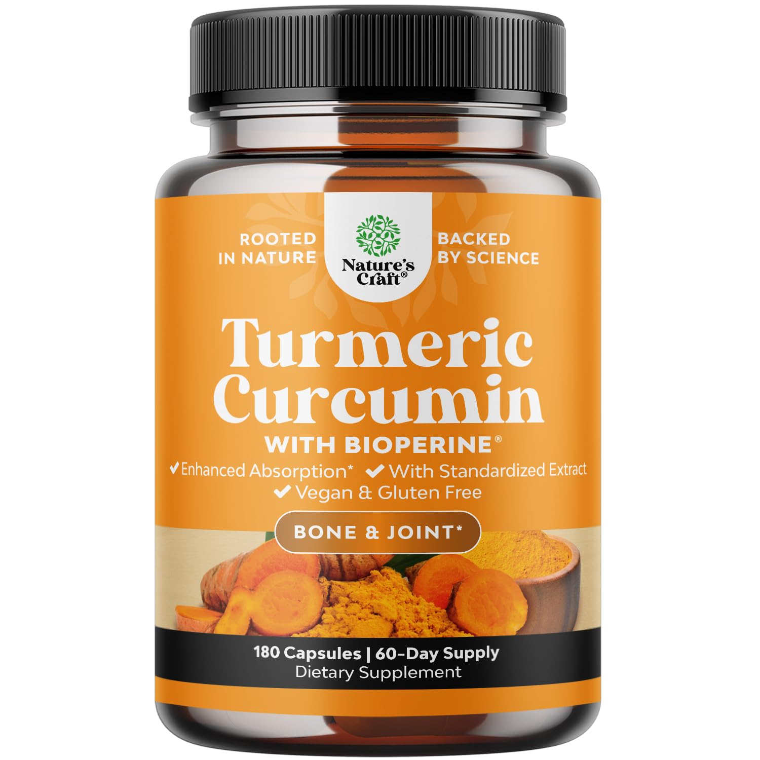 Natures Craft Turmeric Curcumin bottle front view for daily joint support.