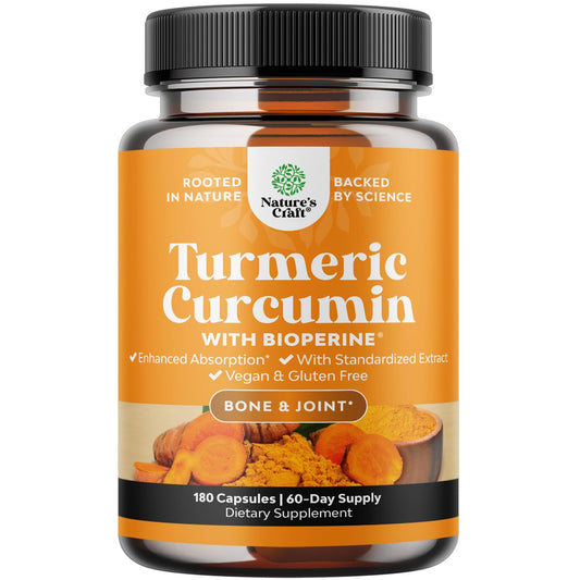 Natures Craft Turmeric Curcumin bottle front view for daily joint support.