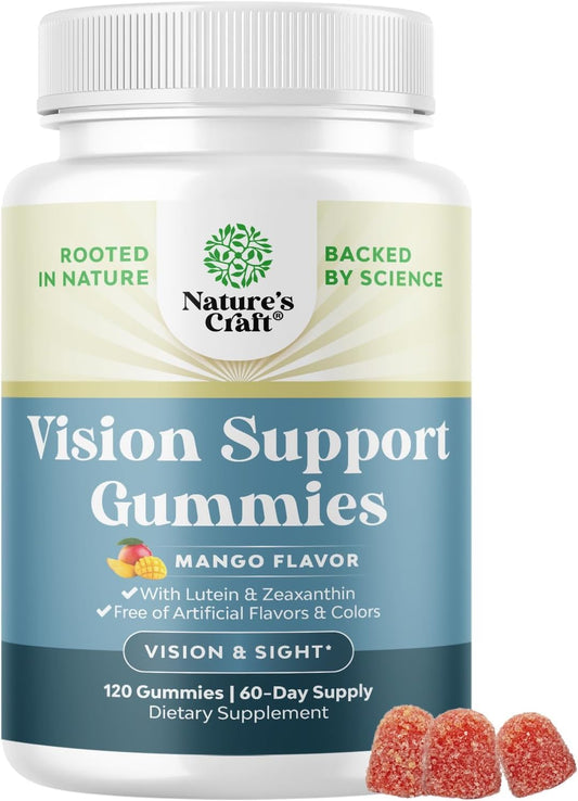 Natures Craft Vision Support Gummies bottle view highlighting convenient eye health support