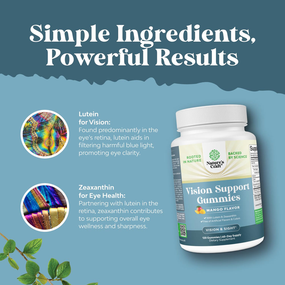 Natures Craft Vision Support Gummies made-in-USA claim on packaging
