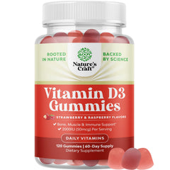 Natures Craft Vitamin D Gummies 2000IU bottle for adults featuring vegan D3 for daily wellness
