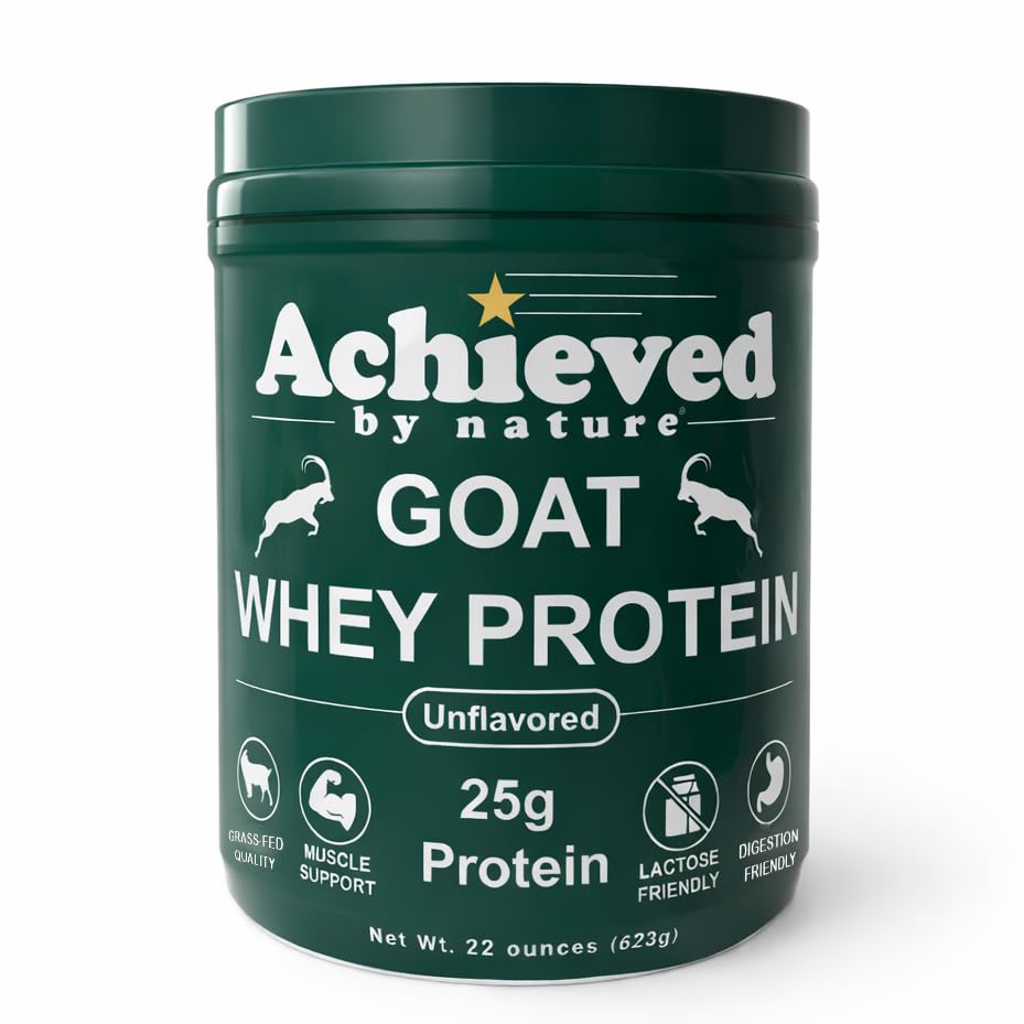 Nature's Diet unflavored goat whey powder jar for versatile smoothies.