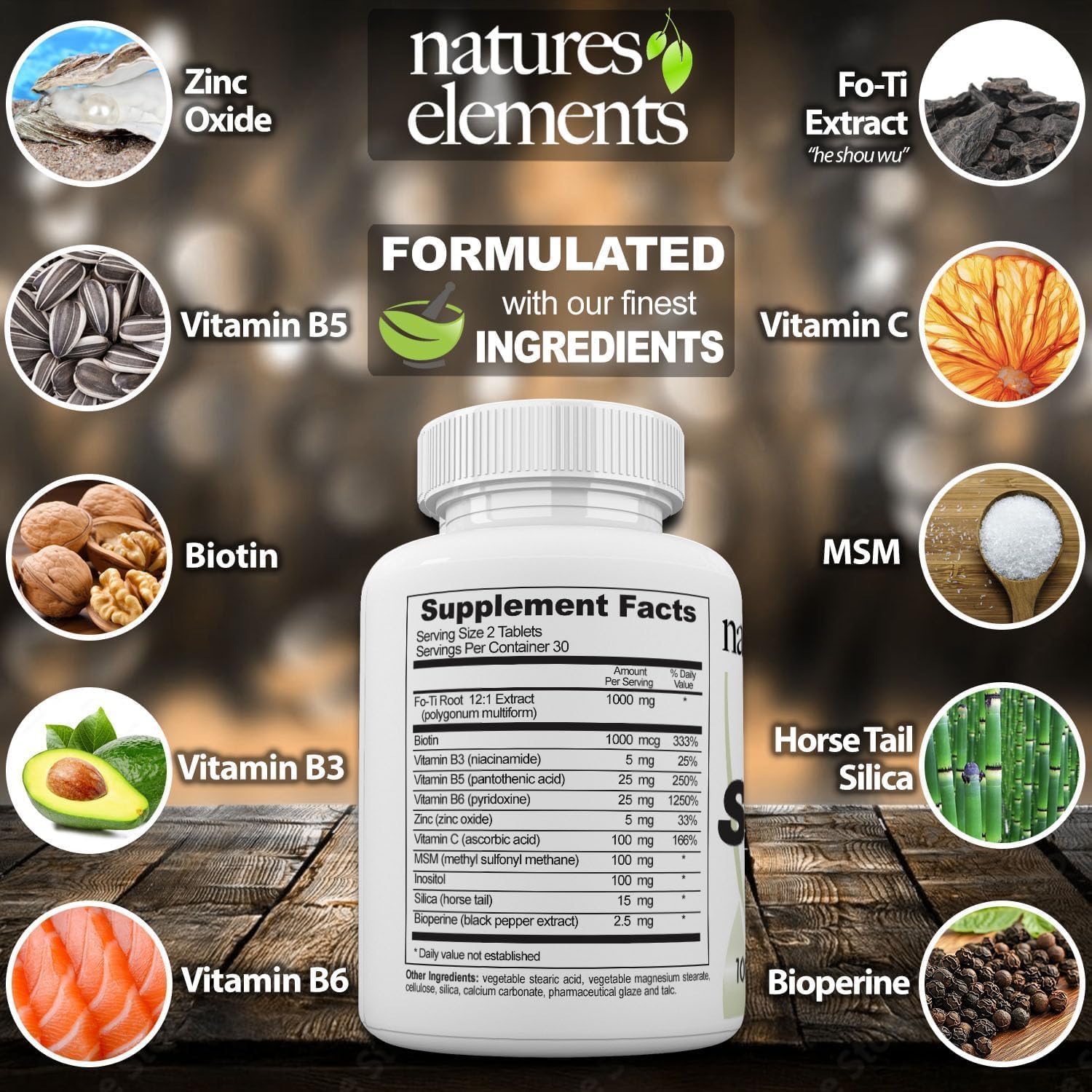 Natures Elements Advanced Shou Wu bottle label emphasizes natural, clean formula