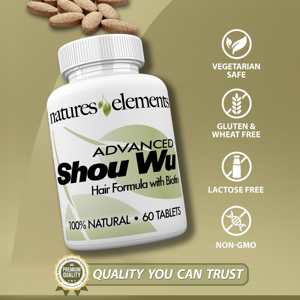 Natures Elements Advanced Shou Wu Fo-Ti root illustration signals traditional herbal roots