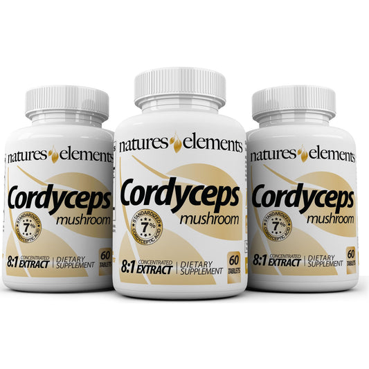 Natures Elements Cordyceps 8:1 extract bottle label showing 1000mg per serving