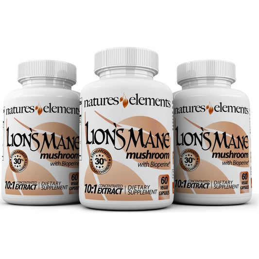 Natures Elements Lion's Mane bottle front for cognitive support