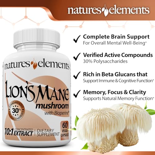 Natures Elements Lion's Mane capsules layout for daily use