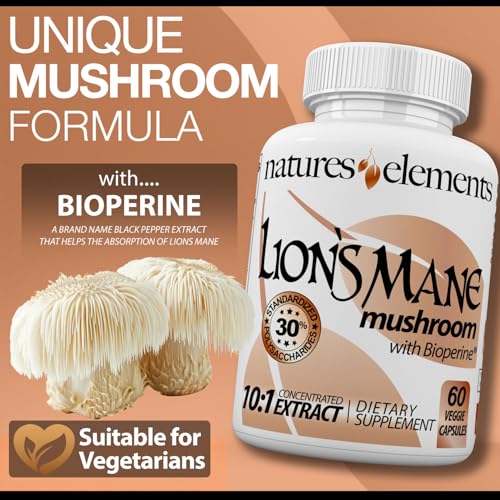 Natures Elements Lion's Mane label graphics emphasize natural ingredients