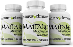 Natures Elements Maitake bottle front with 10:1 extract and 500mg tablets