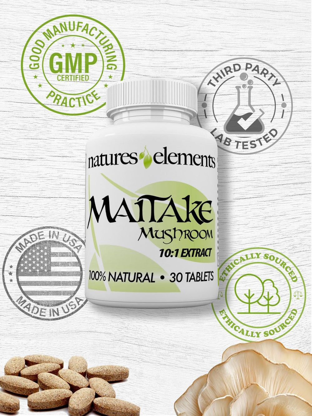 Three bottles of Maitake supplement indicating 1 month supply