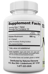 Closeup of Maitake 500mg tablets from Natures Elements
