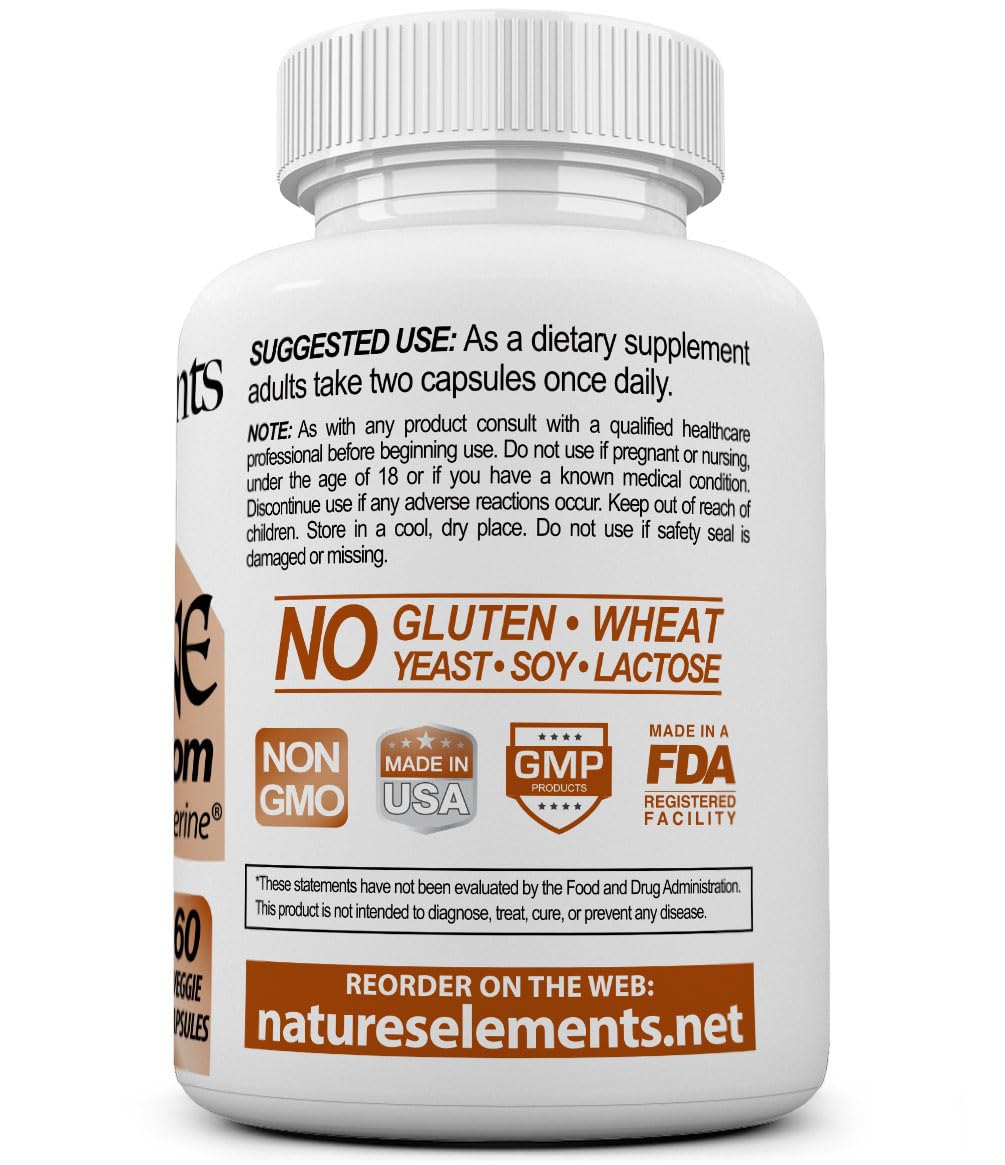 Natures Elements Lion's Mane US-made facility logo signals quality
